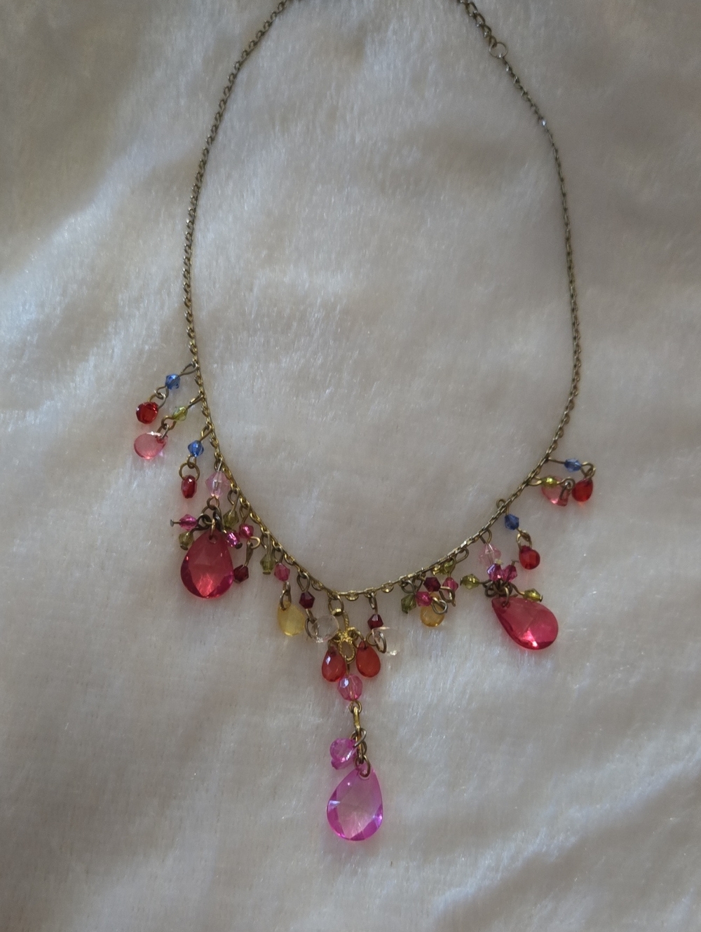 Source Unknown Pink and Multicolor Teardrop Pendant Necklace
